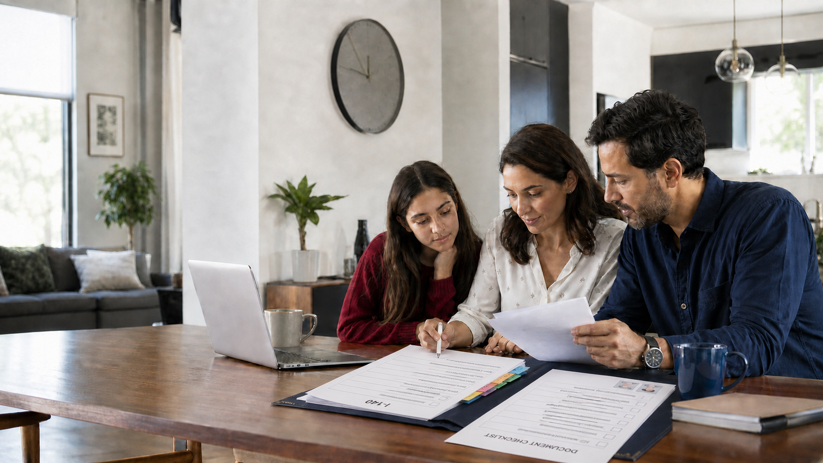 A family reviewing documents and planning together