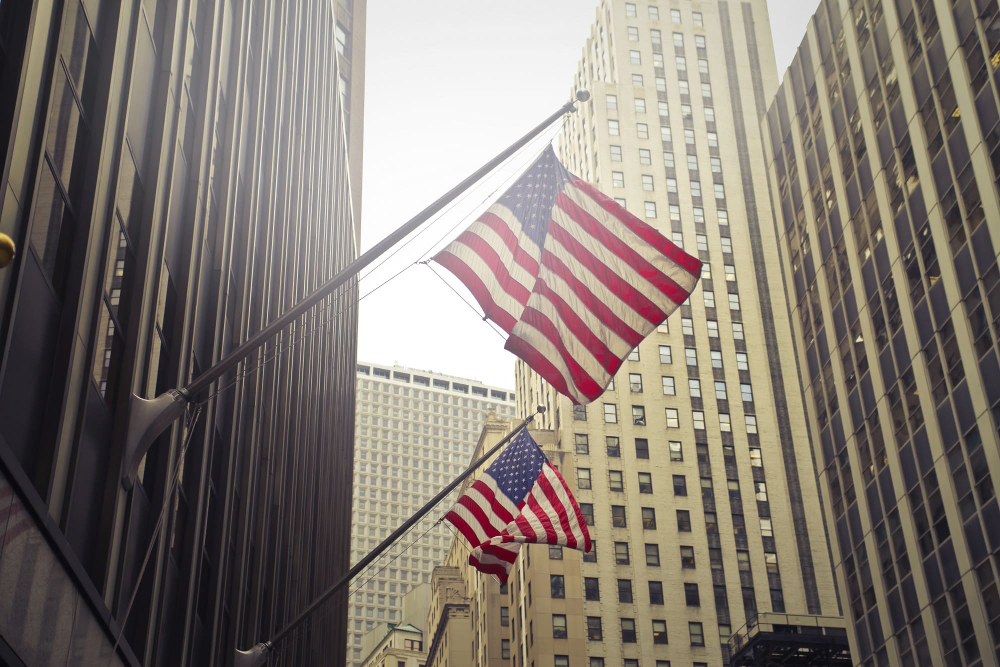 United States skyline and flag imagery